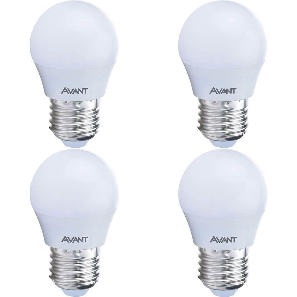 Kit 4 Lâmpadas LED Bolinha Avant Amarelo 4W Bivolt MG350-C 2700K Base E27 - CÓD 285171376