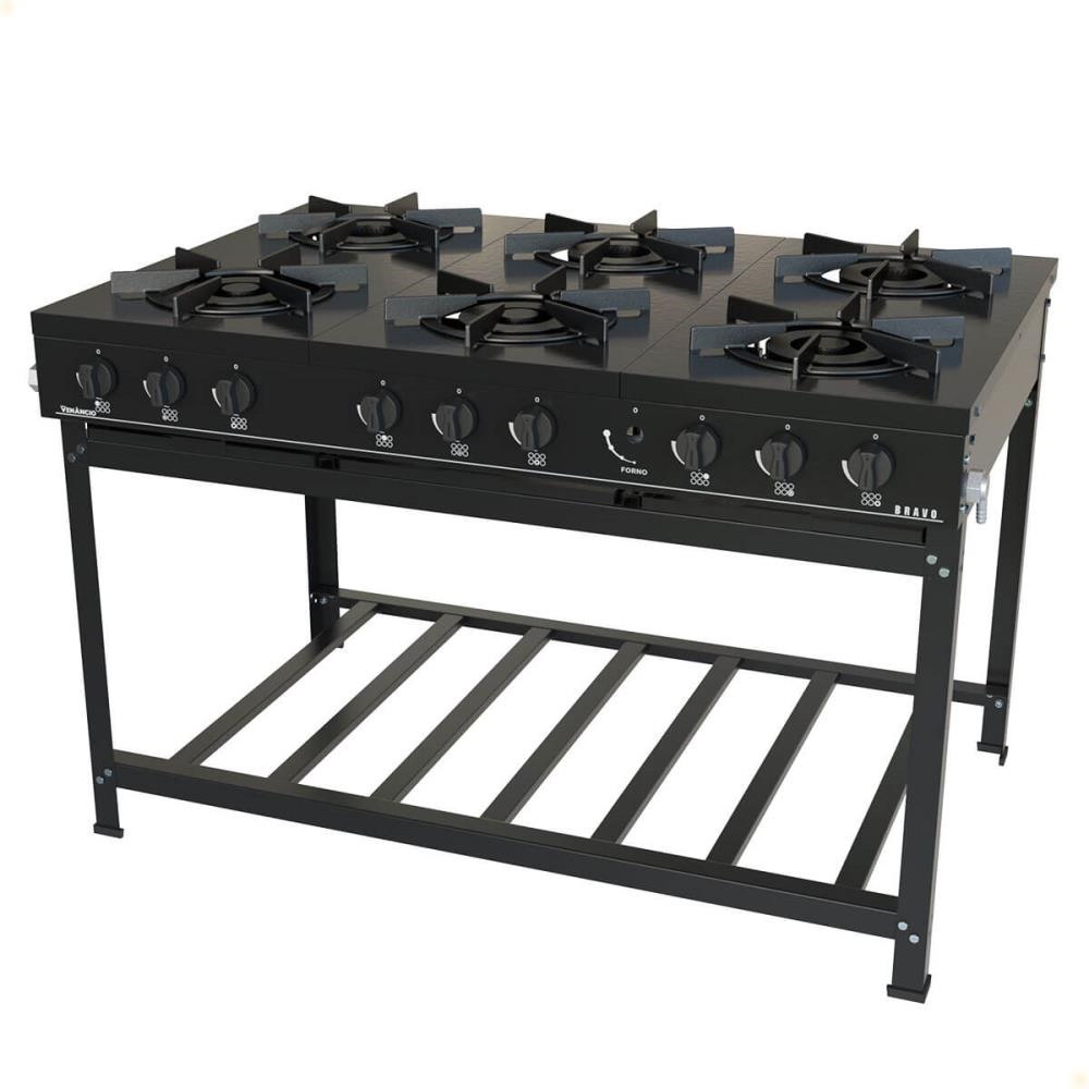 Fogão Industrial Venâncio a Gás GLP Bravo 6 Bocas Preto BR6BPR