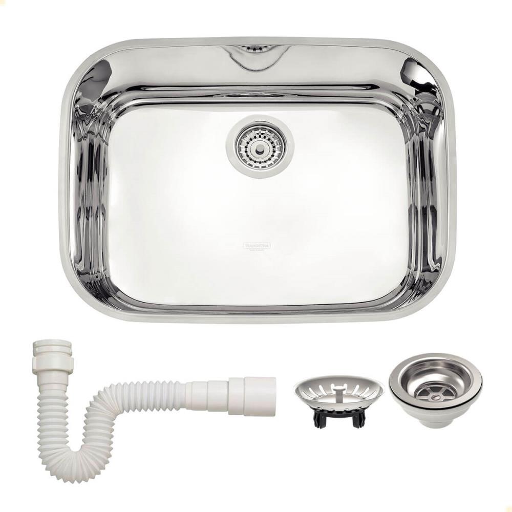 Cuba de Embutir Tramontina Lavínia 48 BL Prime Aço Inox Alto Brilho 48x34 cm com Válvula e Sifão