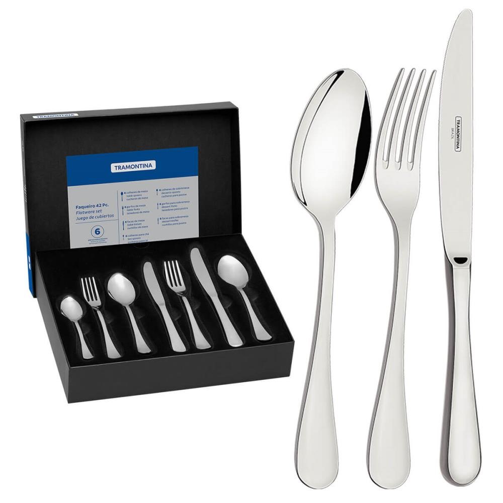 Faqueiro Tramontina Classic Em Aço Inox Facas De Mesa Forjadas Acabamento Brilho 42 Peças 66928180