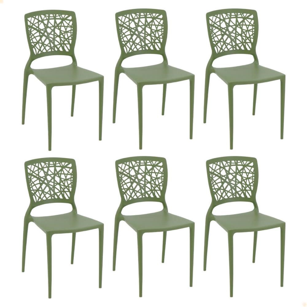 Conjunto 6 Cadeiras Tramontina Joana em Polipropileno e Fibra de Vidro Verde Oliva 92058027