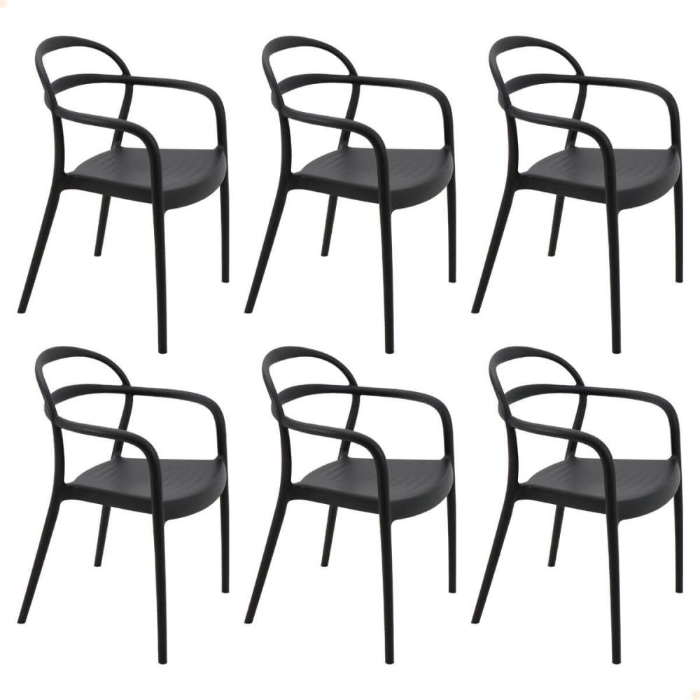Kit 6 Cadeiras Tramontina Sissi ECO em Polipropileno e Fibra de Vidro com Braços Preto 92045409