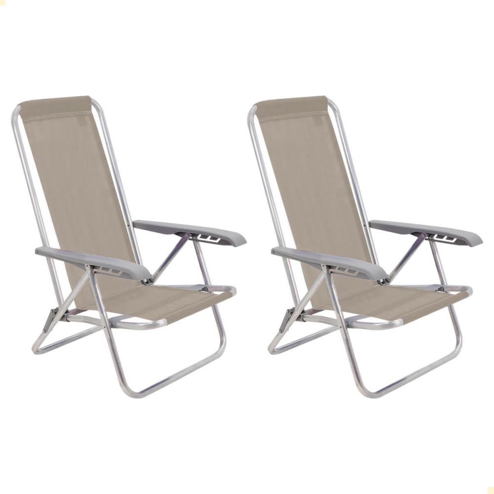 Kit 02 Cadeiras de Praia Reclin. Tramontina Bali Baixa Alumínio c/ Assento Camurça 92900105