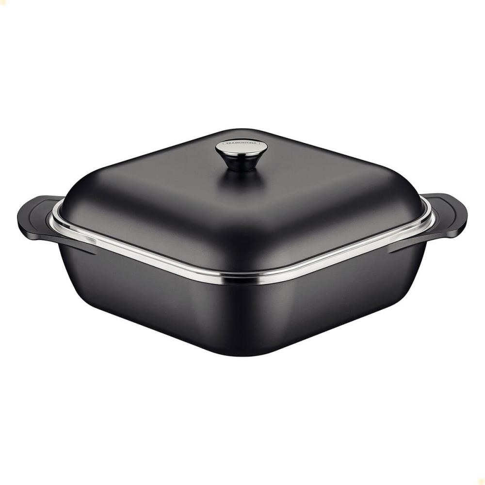 Caçarola Quadrada Tramontina Lyon Em Alumínio Revestimento Starflon Preto Com Tampa 28 cm 5,5L
