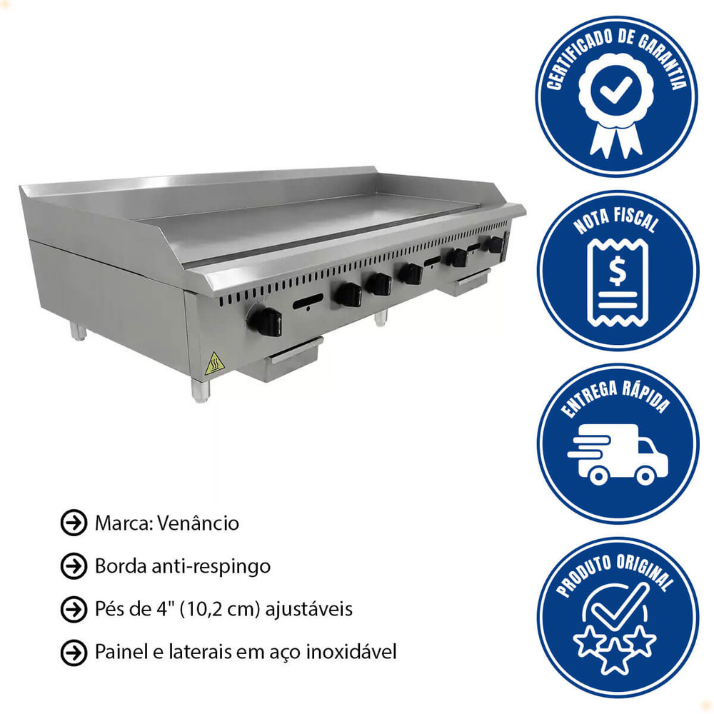 Chapa Manual de Mesa Venâncio Prime Inox 150 Cm A Gás GLP 22057