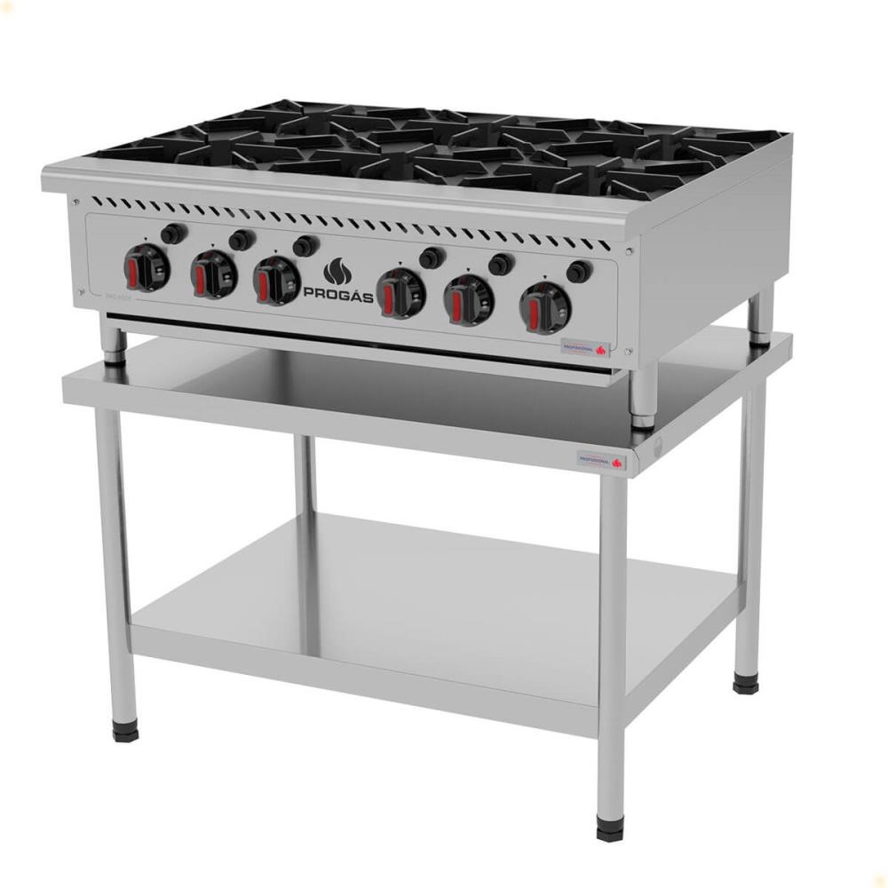 Fogão Industrial Progás PRO-6000 6 Bocas A Gás Em Aço Inox Com Cavalete