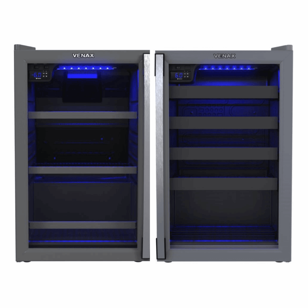Conjunto Venax Cervejeira Blue Light Porta Invertida e Adega Piubella Grafite 100L 220V 21207-7833