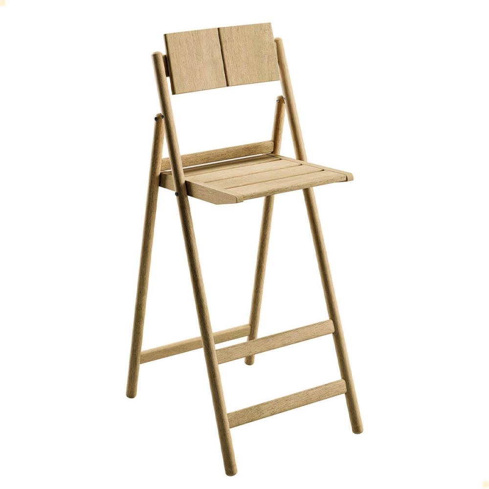 Banqueta Dobrável Alta com Encosto Tramontina Bossa em Madeira Tauari Natural 13698080