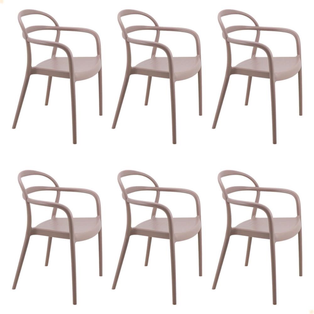 Kit 6 Cadeiras Tramontina Sissi Summa Em Polipropileno E Fibra De Vidro Com Braços Camurça 92045210