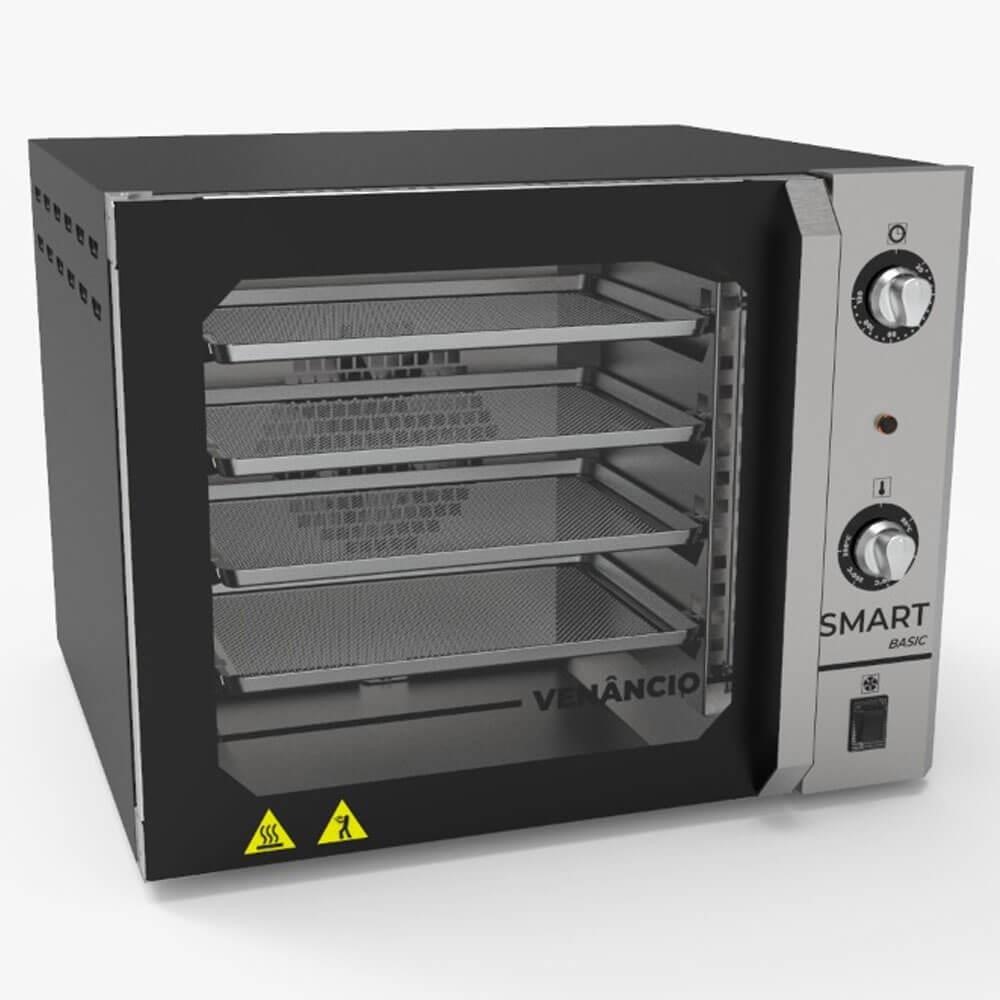 Forno Convector Venâncio Smart Basic 4 Esteiras com Corpo Preto e Painel Inox 127V FCSB4EPRIN