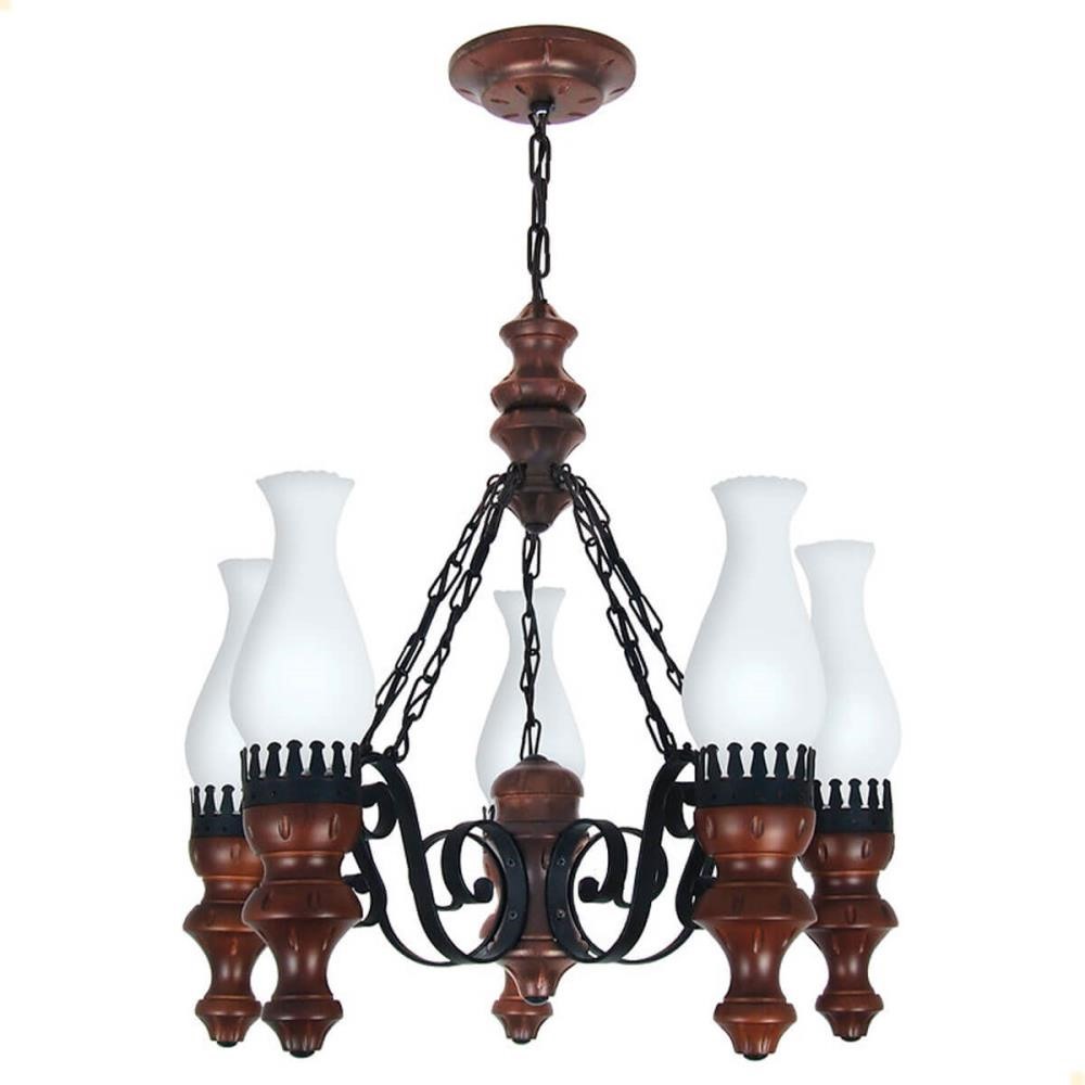 Lustre Muller Rustico 5 Lâmpadas Envelhecido 805E