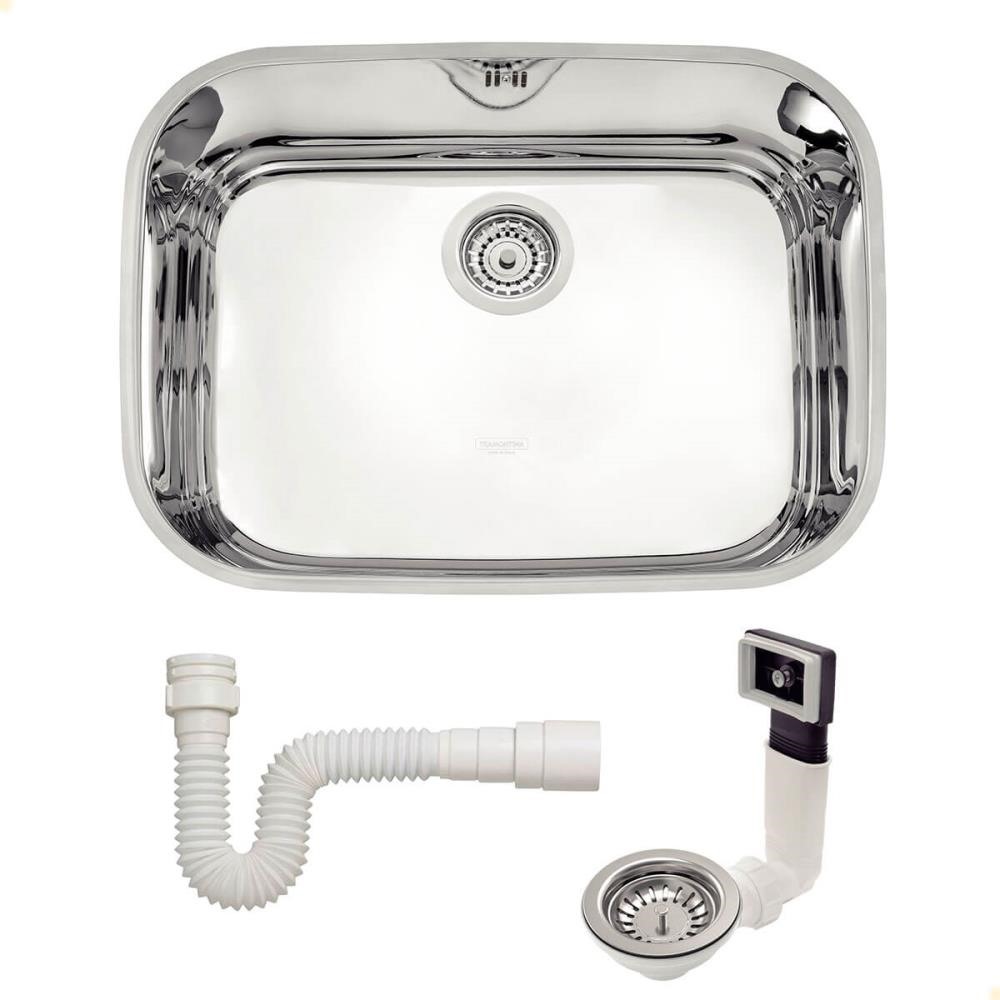 Cuba de Embutir Tramontina Lavínia 48 BL Prime Em Aço Inox Alto Brilho 48x34 cm Com Válvula e Sifão