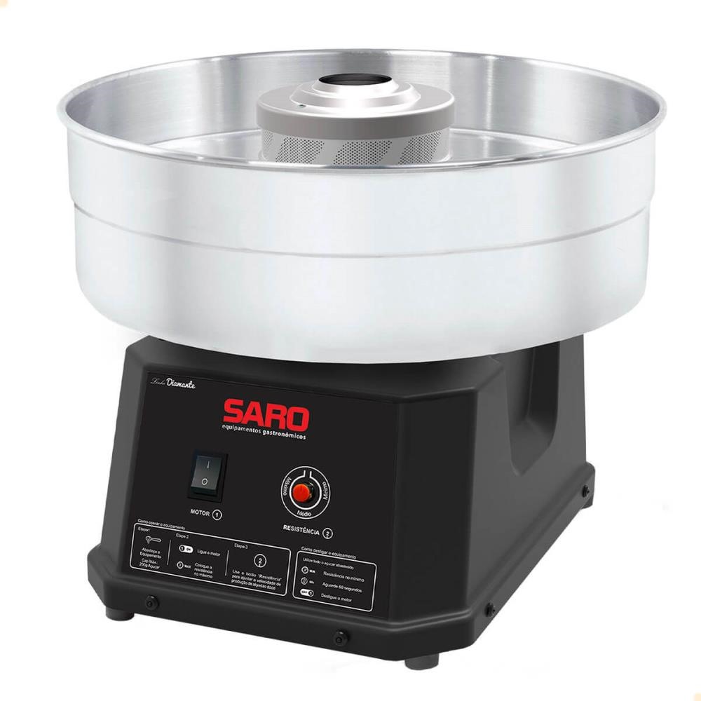Máquina de Fazer Algodão Doce Saro Industrial Elétrica Inox e Preto Festas Portátil Bivolt AD