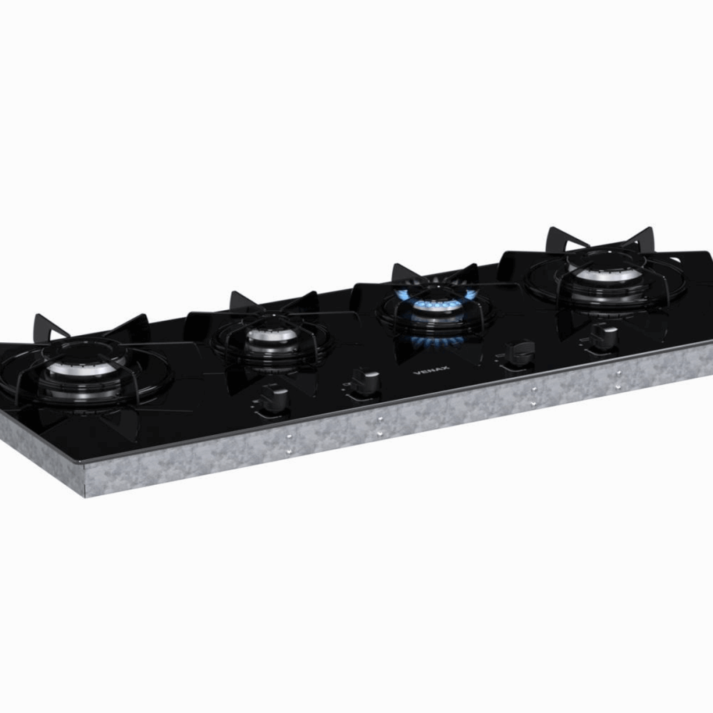 Cooktop Venax Linear Arena 4 Bocas Preto De Embutir A Gás Em Vidro