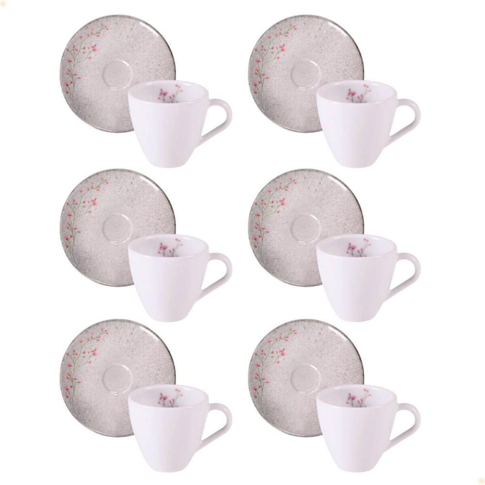 Kit De 6 Conjuntos Xícaras e Pires de Café Tramontina Floralis em Porcelana Decorada 95 ml 96580084