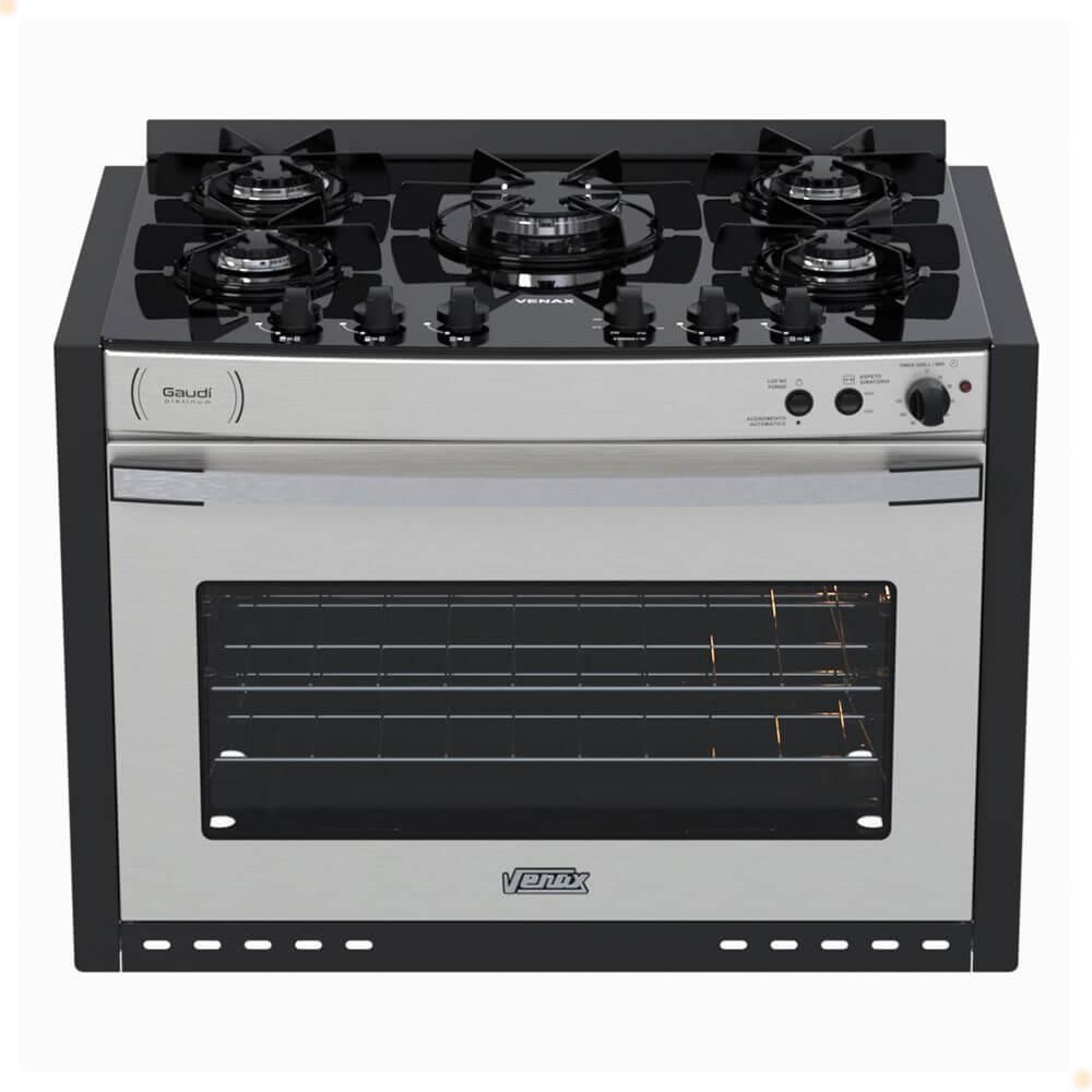 Fogão a Gás de Embutir Gaudi Platinum Vitreo 5 Queimadores Inox GLP 220V 22232