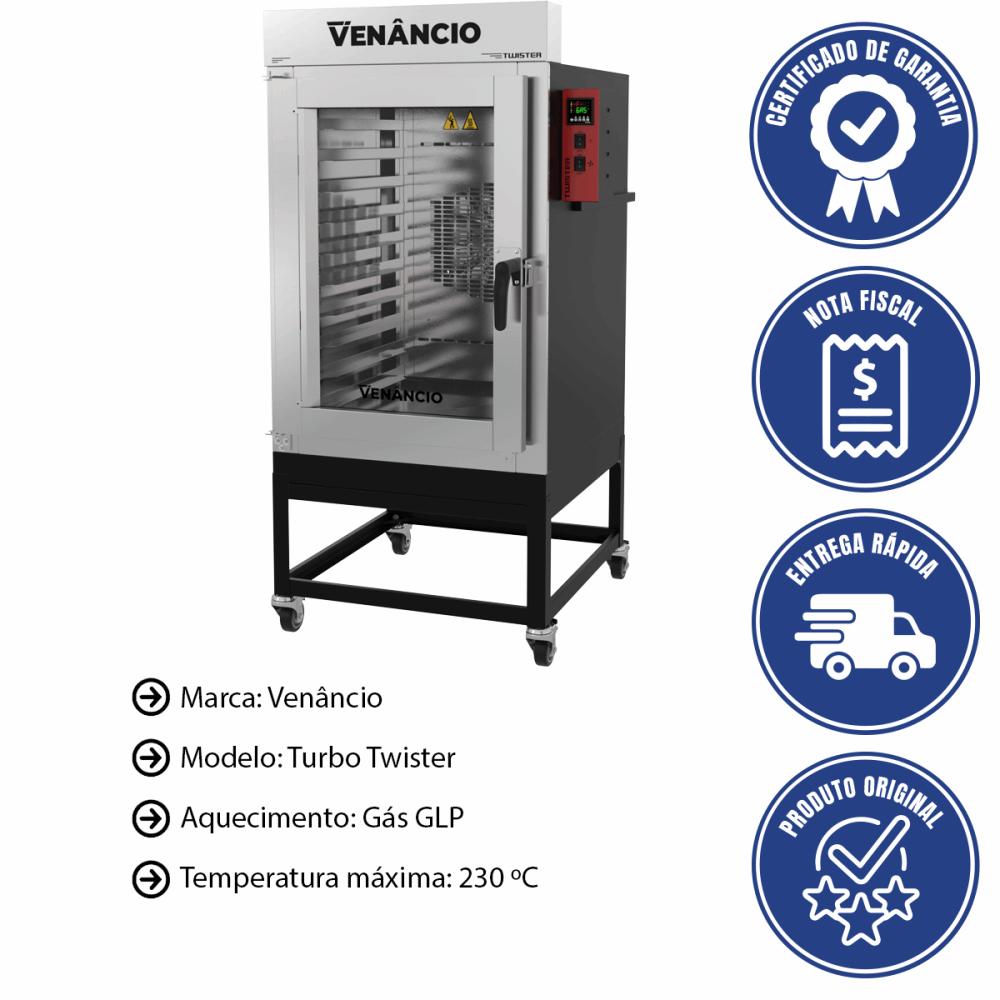 Forno Industrial Turbo Venâncio Twister A Gás Para 10 Esteiras Com Base 220V FVT10G 57407