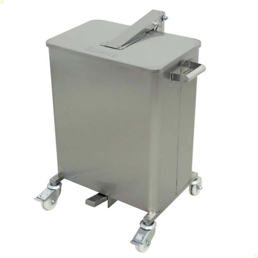 Lixeira Industrial Imeca Em Aço Inox 430 75L Com Tampa 4 Rodízios 2 Travas E Alças Laterais 7494