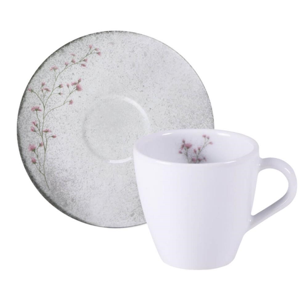Conjunto Xícara E Pires De Chá Tramontina Floralis Em Porcelana Decorada 200ml 2 Peças 96580083