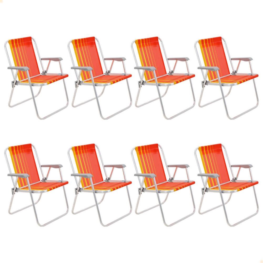 Kit 08 Cadeiras de Praia Tramontina Samoa Alta em Alumínio com Assento Laranja e Amarelo 92900001