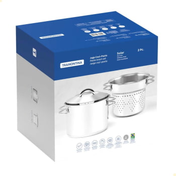 Jogo Cozi-Pasta Tramontina Solar em Aço Inox Fundo Triplo com Alças 2 Peças 24 cm 65500400