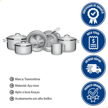 Jogo de Panelas Tramontina Solar 6 Peças em Aço Inox com Fundo Triplo e Tampas de Inox 65510200