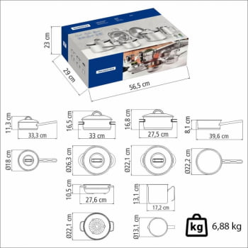 Jogo de Panelas Tramontina Solar 6 Peças em Aço Inox com Fundo Triplo e Tampas de Inox 65510200