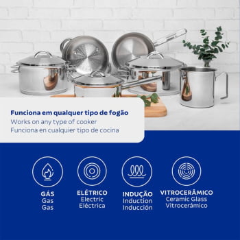 Jogo de Panelas Tramontina Solar 6 Peças em Aço Inox com Fundo Triplo e Tampas de Inox 65510200