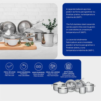 Jogo de Panelas Tramontina Solar 6 Peças em Aço Inox com Fundo Triplo e Tampas de Inox 65510200