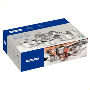 Jogo de Panelas Tramontina Solar 6 Peças em Aço Inox com Fundo Triplo e Tampas de Inox 65510200