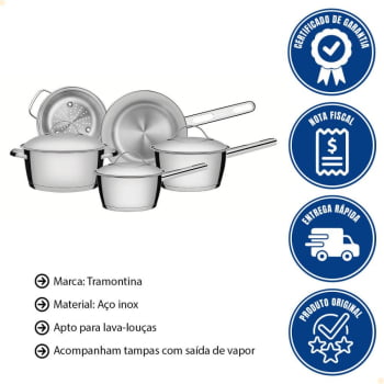 Jogo de Panelas Tramontina Allegra em Aço Inox com Fundo Triplo e Tampas de Inox 5 Peças 65650280