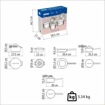 Jogo de Panelas Tramontina Allegra em Aço Inox com Fundo Triplo e Tampas de Inox 5 Peças 65650280