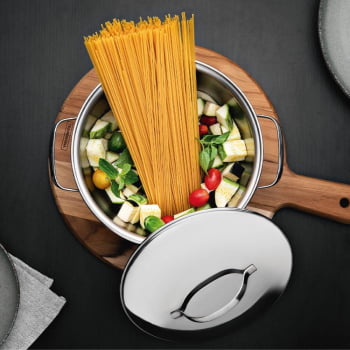 Jogo de Panelas Tramontina Allegra em Aço Inox com Fundo Triplo e Tampas de Inox 5 Peças 65650280