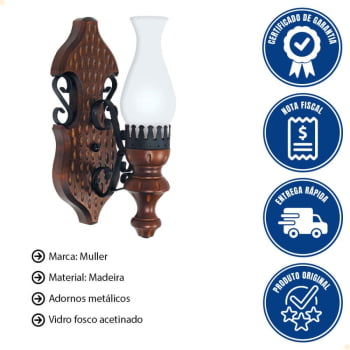 Arandela Muller Rústica Envelhecida 1 Lâmpada 700E