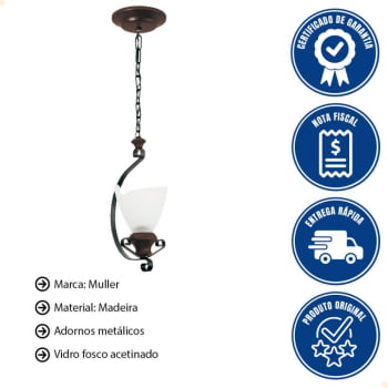 Lustre  Muller Artis 1 Lâmpada Envelhecido 7031E