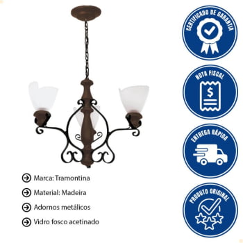 Lustre Muller Artis 3 Lâmpadas Envelhecido 7033E