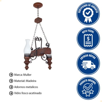 Lustre Muller Rustico 2 Lâmpadas Envelhecido 722E