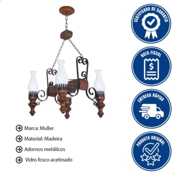 Lustre Muller Rustico 4 Lâmpadas Envelhecido 724E