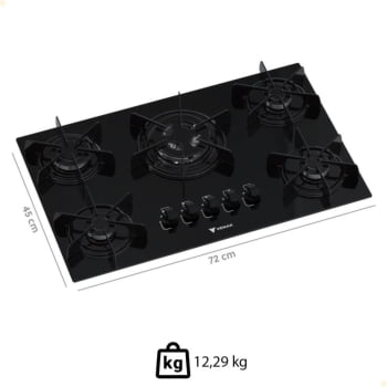 Cooktop Venax Arena 5 Queimadores Vidro Temperado Preto Gás GLP 7288