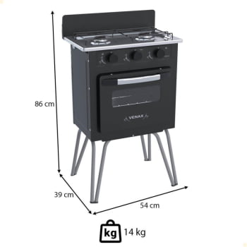 Fogão a Gás Venax Gemini 2 Queimadores Vetro Preto Fosco Gás GLP 7509