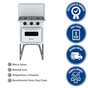 Fogão a Gás Venax Gemini 2 Queimadores Branco com Tampa de Metal Gás GLP 7519