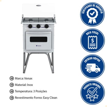Fogão a Gás Venax Gemini 2 Queimadores Branco com Tampa de Vidro GLP 7523