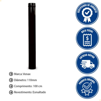 Cano para Chaminé Venax Esmaltado Preto 1m 110 mm 7585