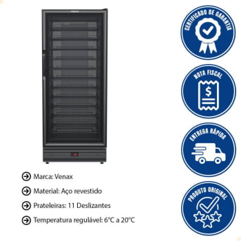 Adega Venax 285 Litros Preto Fosco Porta de Vidro Para 83 Garrafas 220V 7851