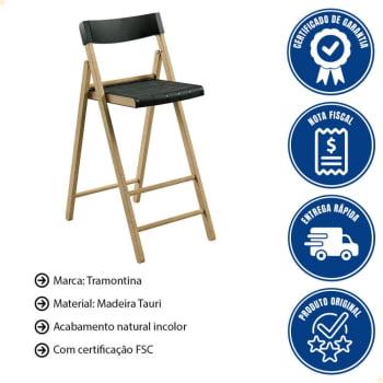Kit 4 Banquetas Dobrável Alta com Encosto Tramontina Potenza Preto Madeira Tauari Natural 13700380