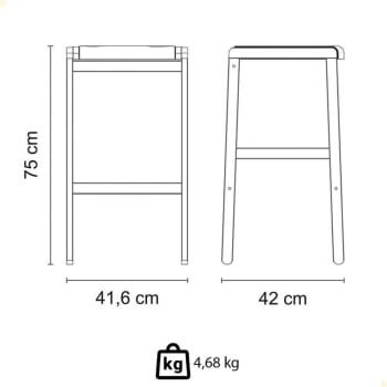 Banqueta Alta Tramontina Potenza Preta 75 cm Madeira Tauari Natural 13718380