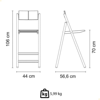 Banqueta Dobrável Alta com Encosto Tramontina Bossa em Madeira Tauari Natural 13698080