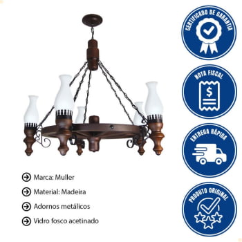 Lustre Muller Roda Carroça 5 Lâmpadas Envelhecido 905E