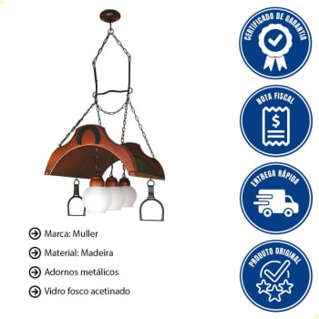 Lustre Muller Sela de Cavalo 3 Lâmpadas Envelhecido 933E