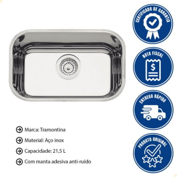 Cuba Tramontina Lavínia 47 BL Prime em Aço Inox Alto Brilho 47x30X17 cm com Válvula 4 1/2 94022202